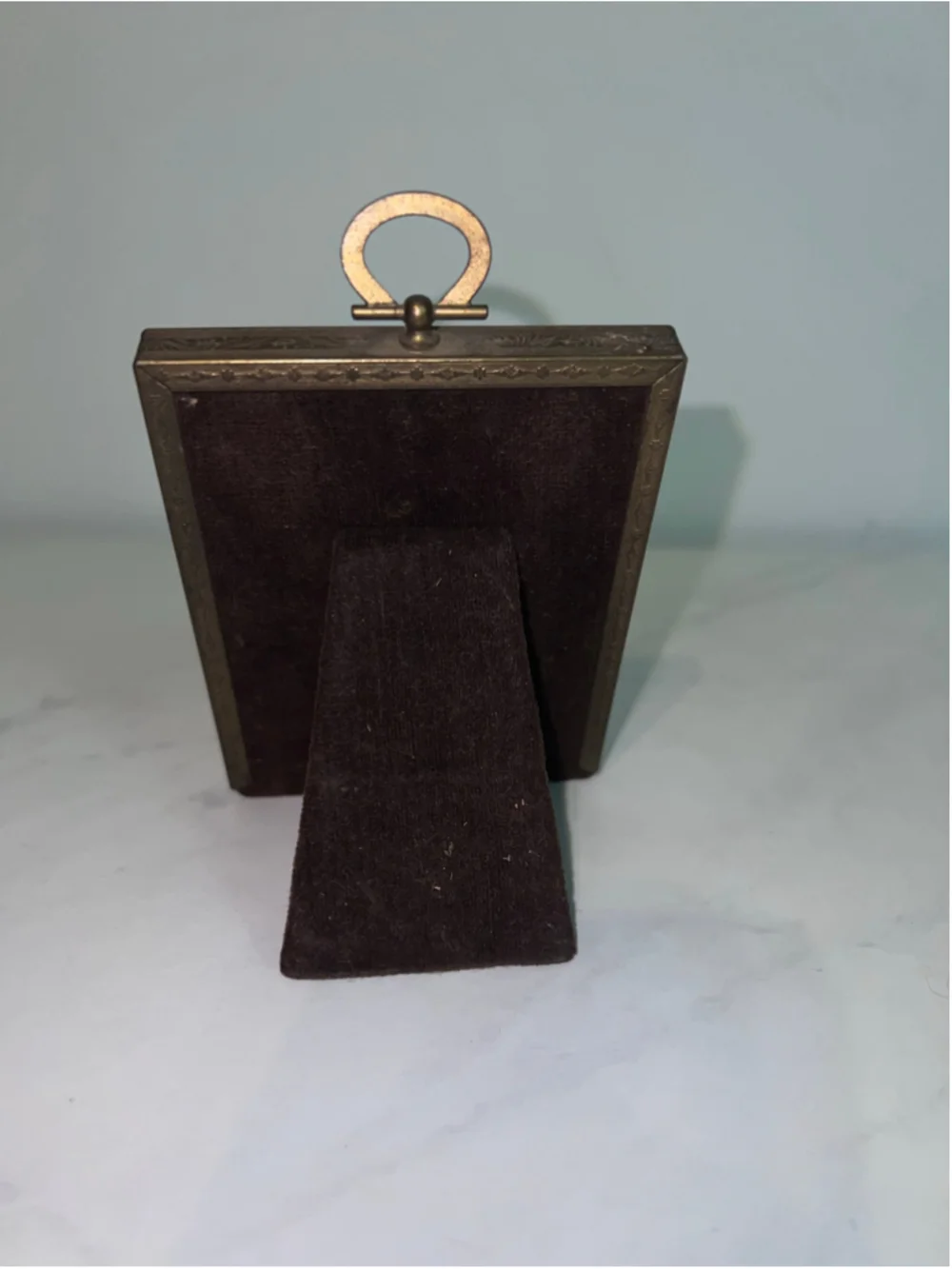 Antique Vintage Brass Picture Frame Gold Brown Bubble Glass